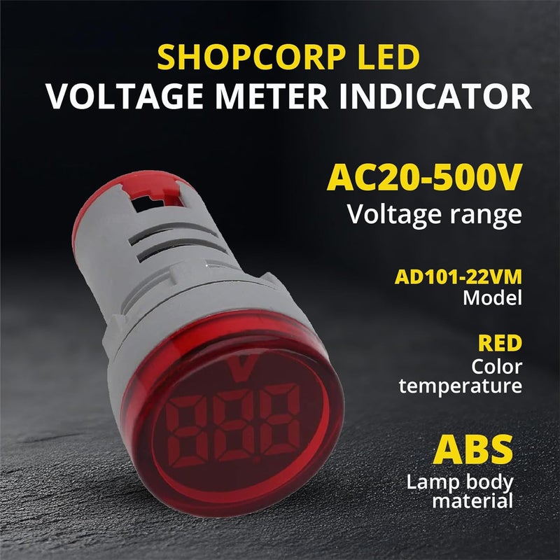 SHOPCORP Led Voltage Indicator 22 mm – Digital Voltmeter AC20-500V with led Voltage Display for Control Panels, Machines and Distribution Boxes (3 Pack red) - Image 5